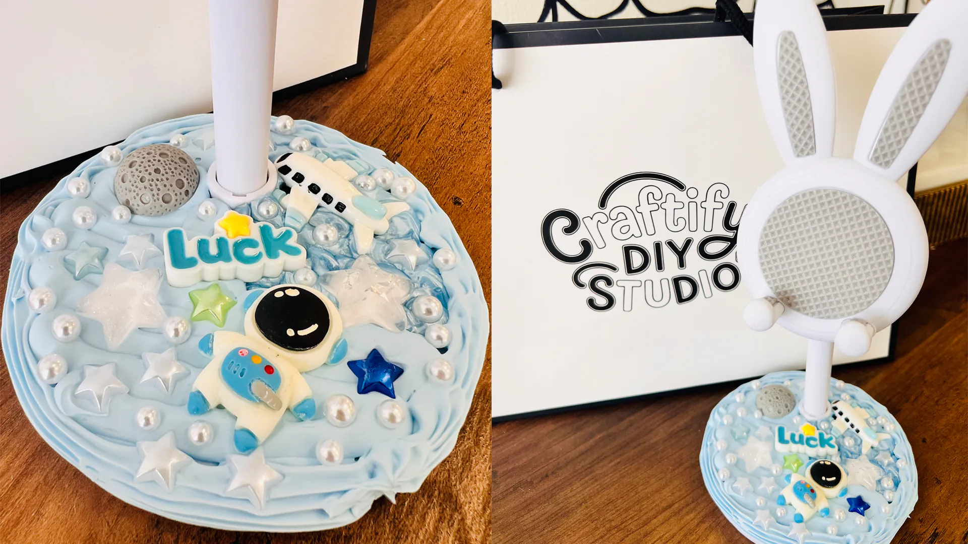 Decoden astronaut-themed bunny vanity mirror stand at Craftify DIY Studio, a Craft Store in Bloomington