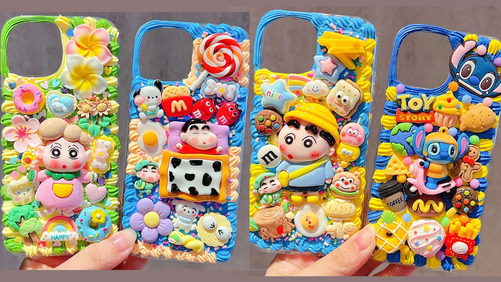 Shinchan & Friends pop-style decoden phone cases at Craftify DIY Studio, a Craft Store in Bloomington