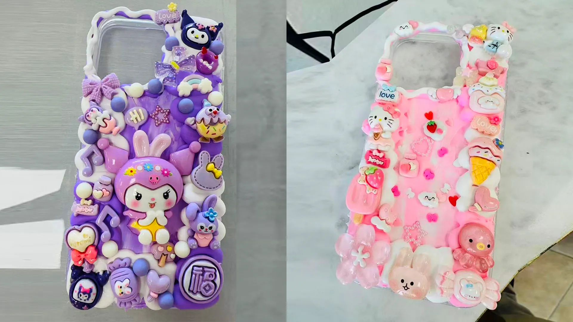 Lavender 3D phone case with lucky cartoon decorations. Bloomington