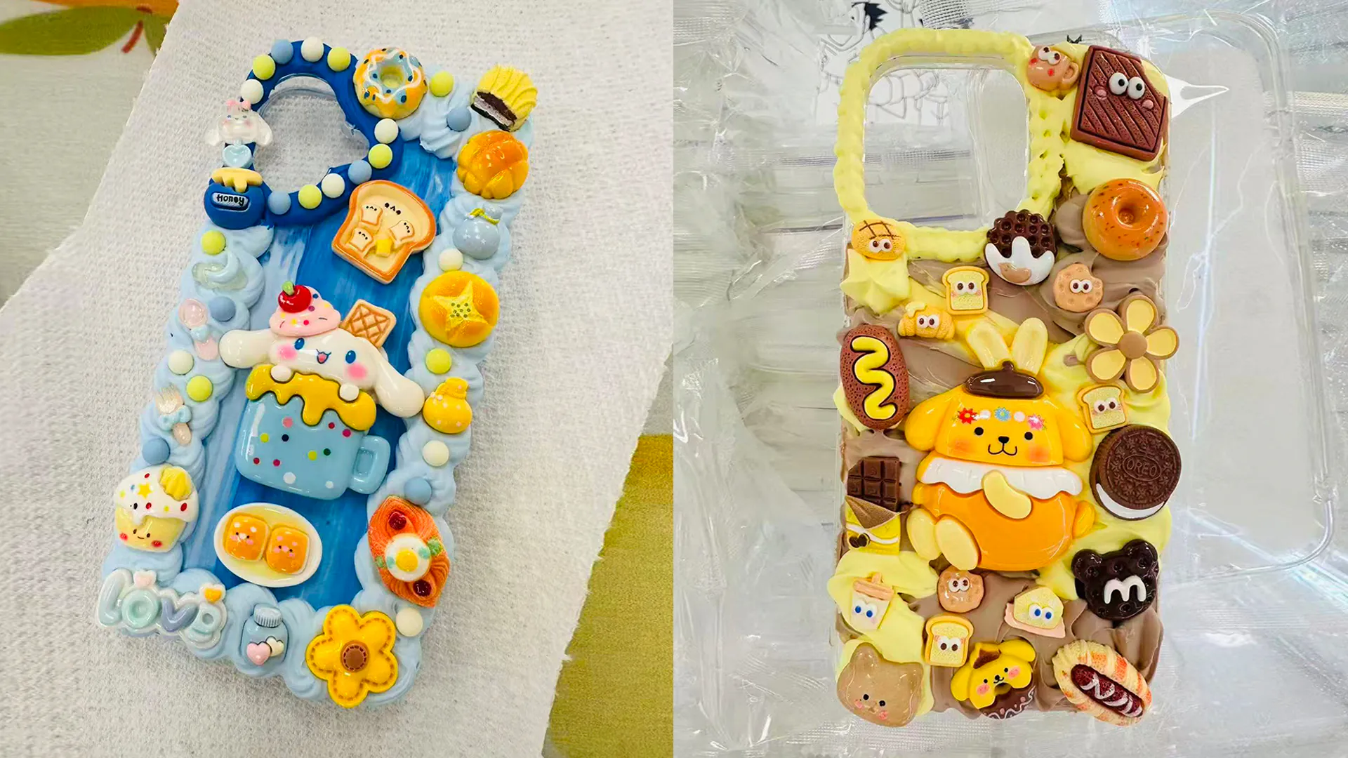 Blue 3D phone case with Cinnamoroll and bakery charms. Bloomington