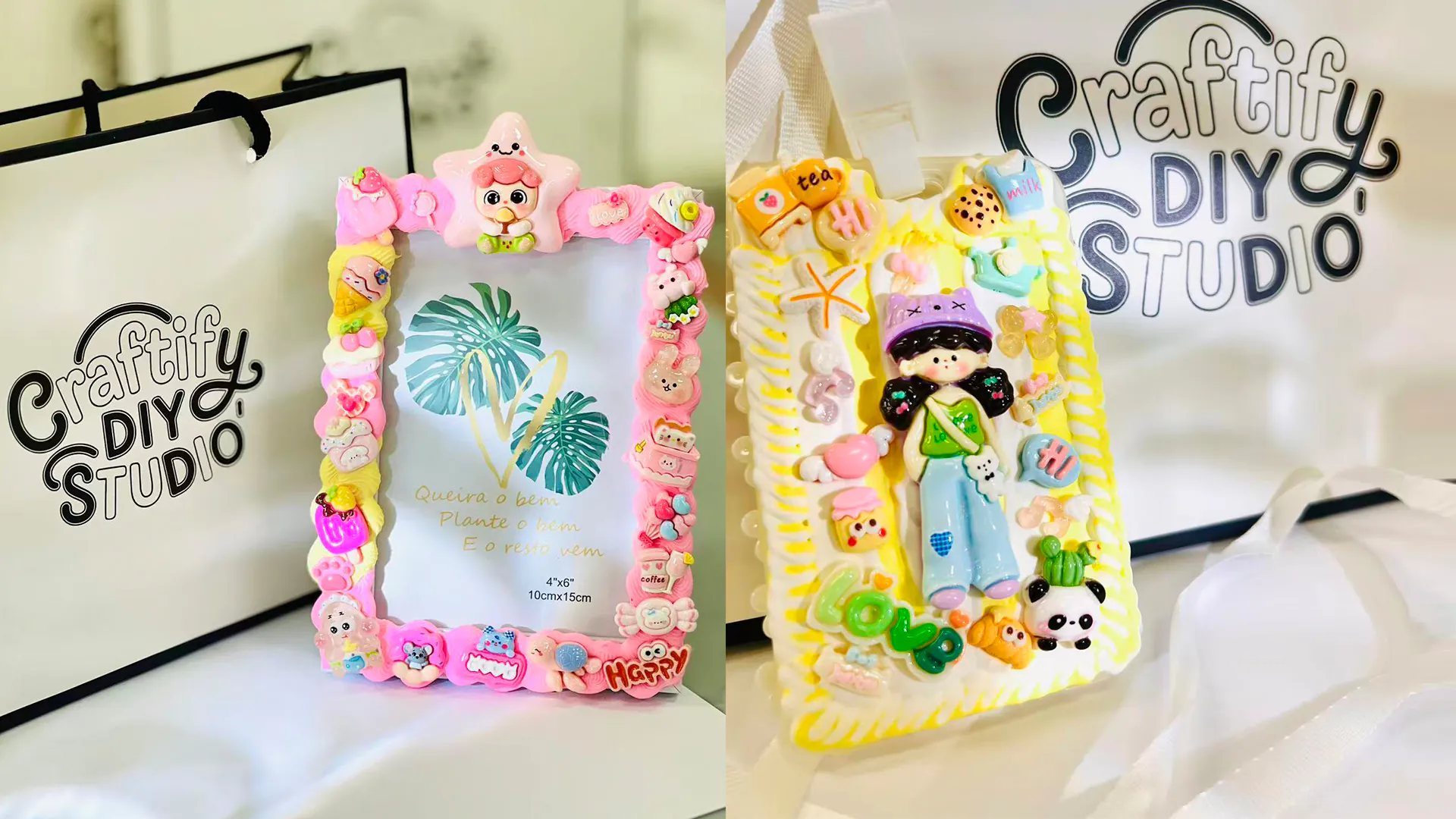 Cute pink DIY photo frame decorated with sweet-themed charms. Bloomington