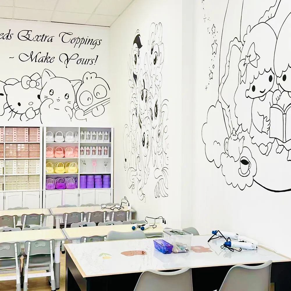 Cartoon mural DIY workshop area at Craftify DIY Studio, a Craft Store in Bloomington